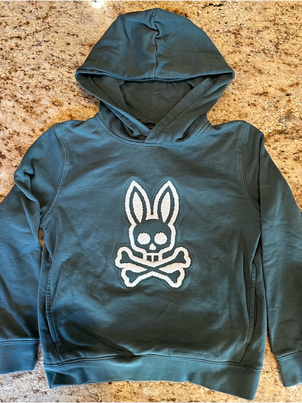 Psycho Bunny Ryder Heather Green Kids Hooded Sweatshirt with Bunny Skull Patch